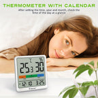 Indoor Thermometer Hygrometer Digital | Accurate Temperature Humidity Monitor with Clock & Calendar | Desktop Room Humidity Gauge for Home Office Bedroom Baby Room
