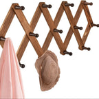 Wall Hat Rack Expandable Wood Accordion Hanger - 13 Hooks for Baseball Caps Coats Scarves Jewelry, Vintage Entryway Hallway Organizer