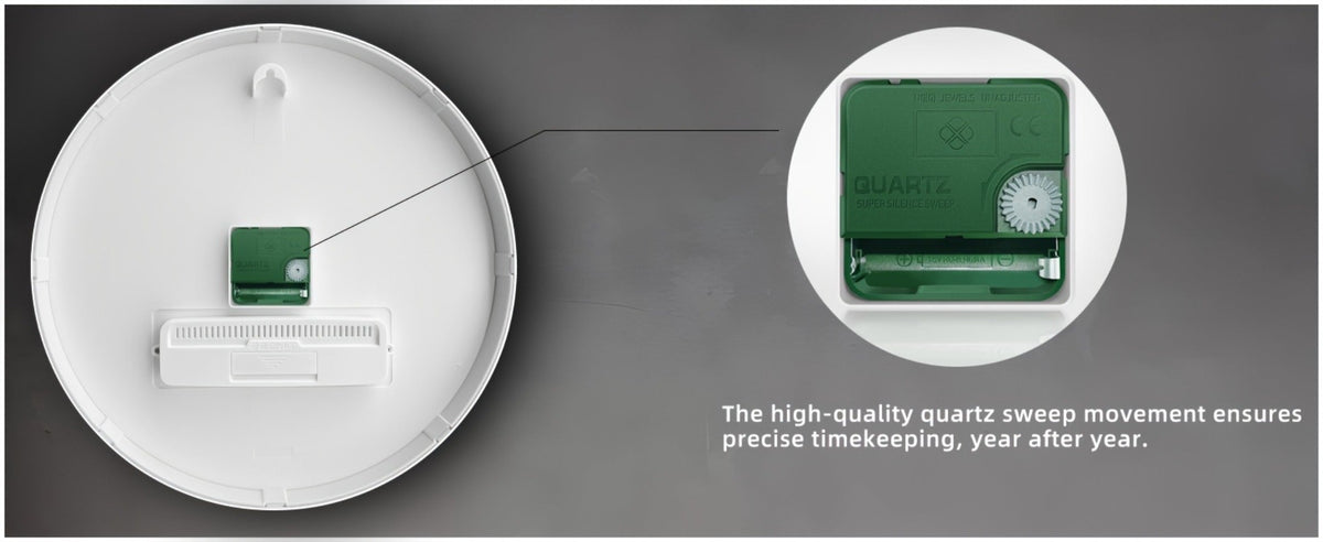 Round Analog Wall Clock with LCD Calendar and Temperature Window, Four Colors and 10- or 12-Inch Sizes