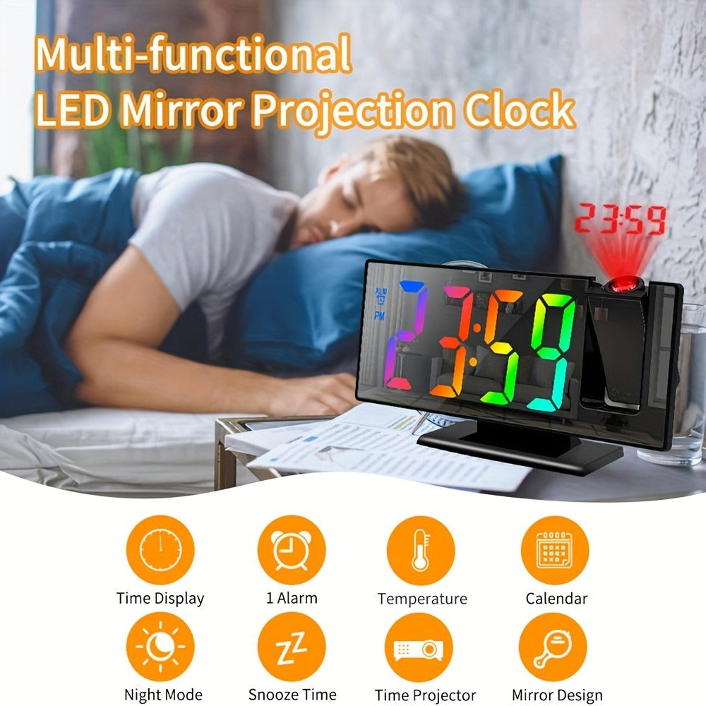 Digital Alarm Clock with LED Mirror Screen Projection Clock for Ceiling Wall Temperature Date for Entryways, Bedrooms and Living Spaces