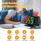 Digital Alarm Clock with LED Mirror Screen Projection Clock for Ceiling Wall Temperature Date for Entryways, Bedrooms and Living Spaces
