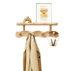 Coat Rack Wall Mounted Wood-and-Metal Organizer with Upper Shelf and 4 or 8 Hooks for Entryway Storage