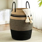 Laundry Hamper Basket Large Bohemian Foldable Clothes Hamper with Extended Handle - Fabric Oval Storage Bin for Bedroom Dorm Hotel, Space-Saving Tall Cloth Basket 22 Inch, Collapsible Laundry Basket