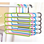 Five-Tier Pants Hangers, 5-Piece Set in Blue, Pink or Green with Horizontal Space-Saving Garment Bars