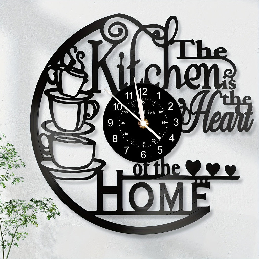 Coffee-Themed Vinyl Record Wall Clock with Cutout Lettering and Standard or LED Light Configuration