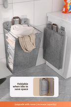 Wall Mounted Laundry Hamper Foldable Oxford Cloth with Lid | Space Saving Clothes Storage Basket for Bedroom Bathroom Living Room | Large 22x15 Inch Multi-Purpose Organizer Gray