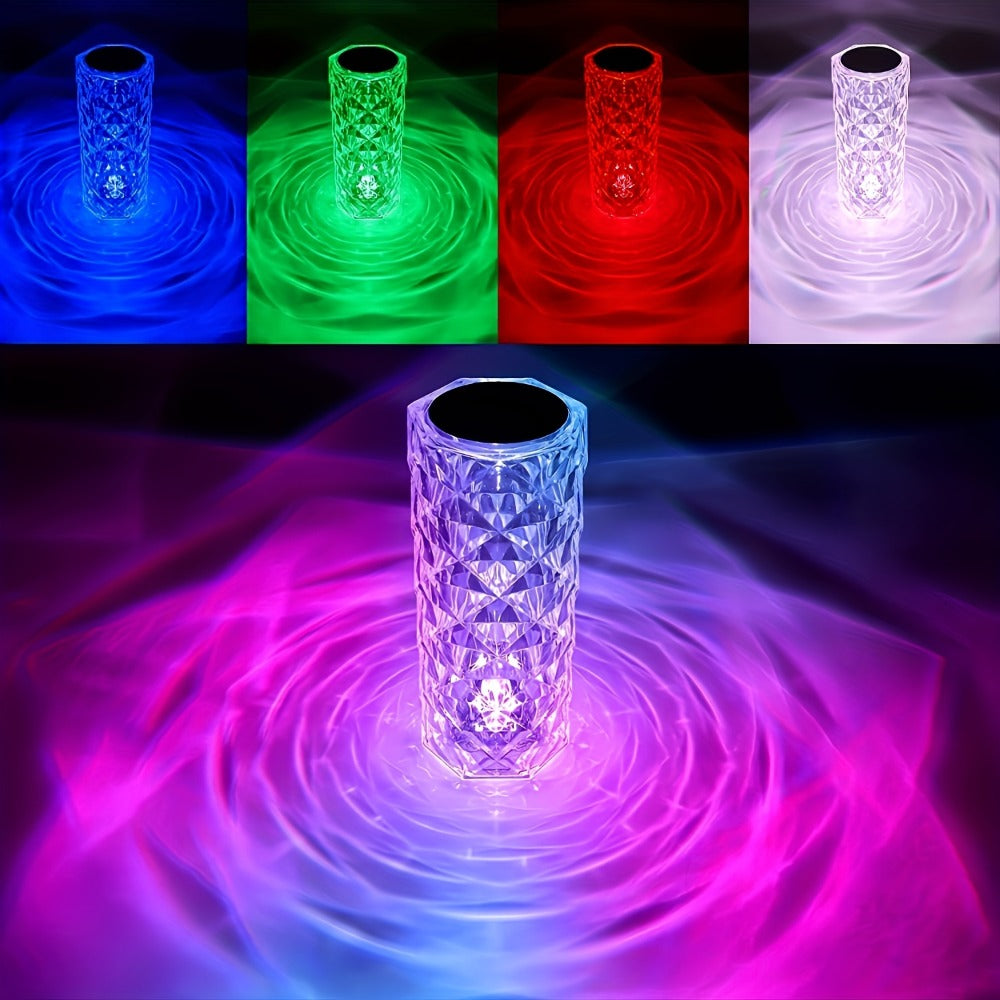 Table Lamp with Diamond-Cut Acrylic Shade, 16 RGB Colors, Remote and Touch Controls, Four Modes