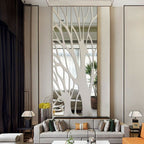 Silver Acrylic Mirror Tree Wall Decal with Branch and Leaf Pieces for a 39.4 x 11.02 in Layout