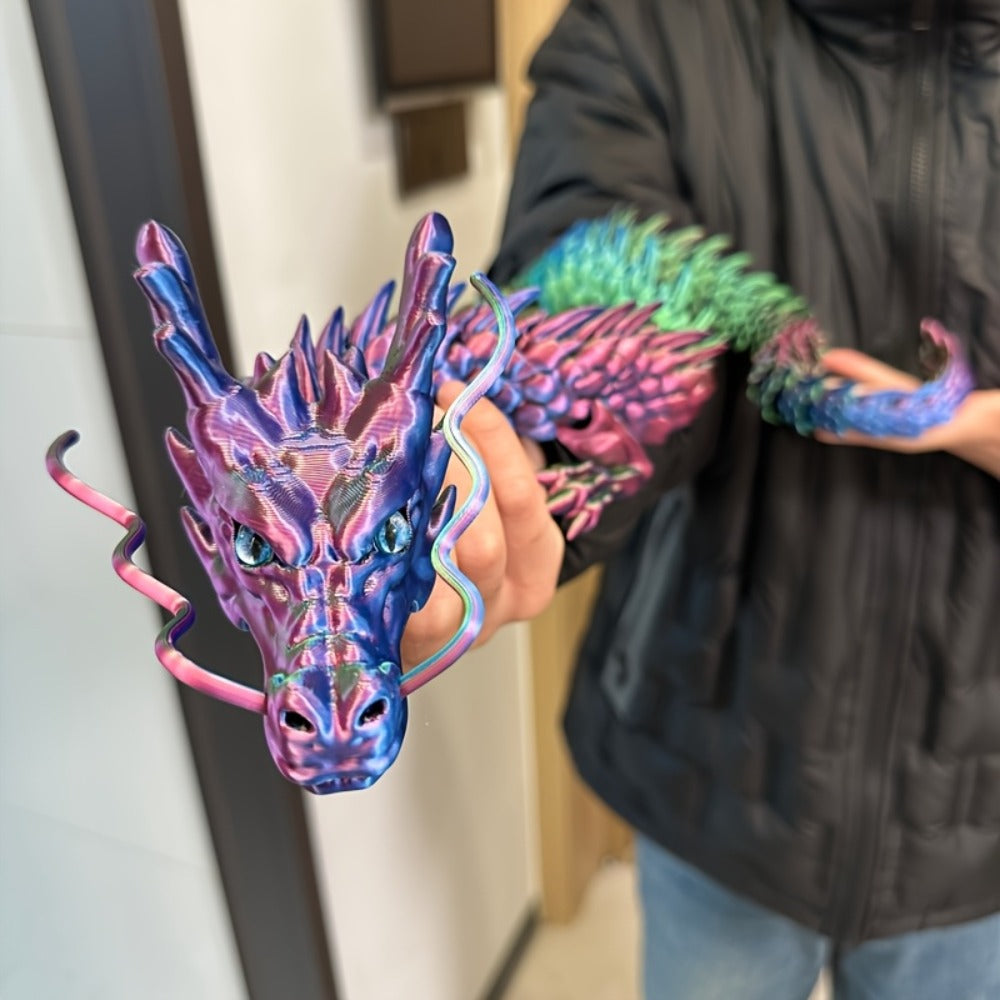 3D Printed Articulated Dragon Figurine 35.4" Giant Poseable Chinese Dragon Collectible Sculpture