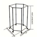 Rotating Hexagonal Garment Rack with Six-Sided Hanging Frame, Casters and Black or White Mesh-Bag Options