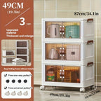 Storage Cabinet 49cm Foldable Rolling Organizer with Translucent Doors and Two to Five Layers