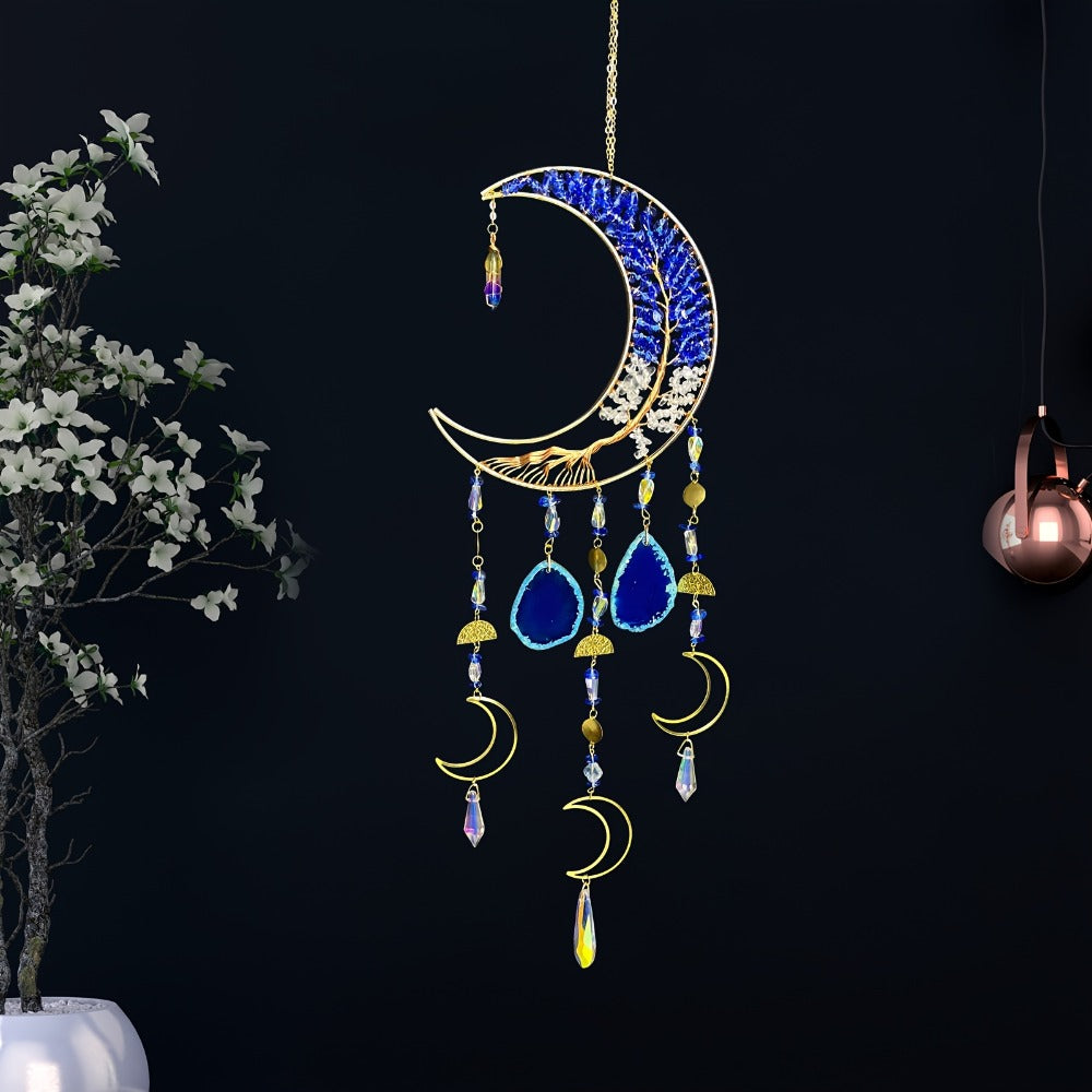 Moon Agate Tree Hanging Ornament Handmade Boho Suncatcher Wall Decor - Crystal Window Sun for Entryways, Bedrooms and Living Spaces