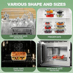 Food Storage Containers 24-Piece Gray Glass Set with 12 Boxes, 12 Matching Lids and Flip-Top Seals
