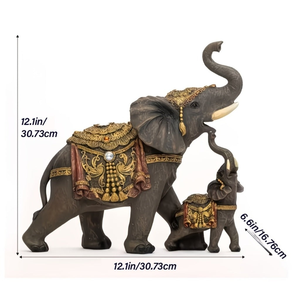 Elephant Statue Figurine for Home Decor – Mama & Baby Elephant Trunk Up Lucky Sculpture 12 Inch Polyresin Good Luck Ornament for Living Room Office Desk Bedroom Housewarming Birthday Christmas Gift for Women