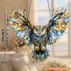 Owl Hanging Ornament Colorful Acrylic 6.7"x8", 2D Flat Animal Wall Art Decoration for Christmas Tree, Home, Office & Outdoor, Unique Birthday & Anniversary Gift for Her – Boho Bird Decor (1pc)