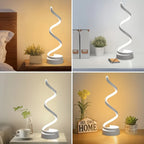 Dimmable Spiral Table Lamp with Touch Control & USB-C Charging Port, 3-Way Brightness Bedside Nightstand Lamp, Modern Minimalist LED Desk Lamp for Bedroom Living Room, Black & White