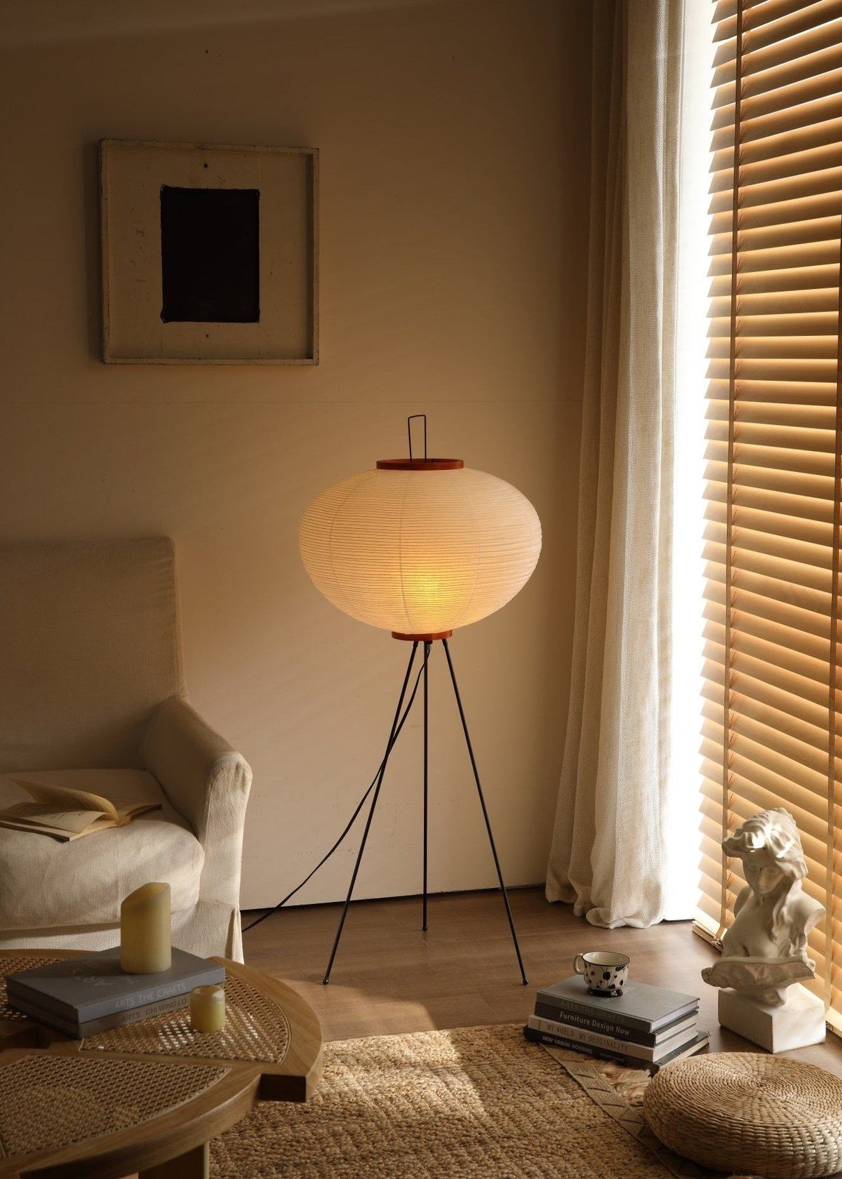 Akari 10A Rice Paper Floor Lamp, Japanese style, suitable for study, bedroom, and living spaces