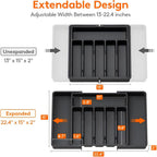 Expandable Eight-Compartment Drawer Organizer for Cutlery with Black, Grey or White Color Options
