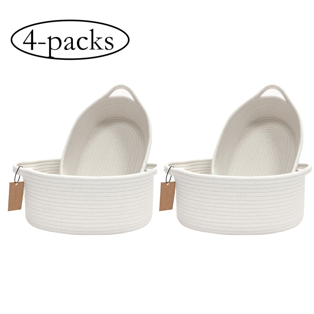 Cotton Rope Storage Baskets with Handles in 2- or 4-Pack Oval Color Options for Shelves and Rooms