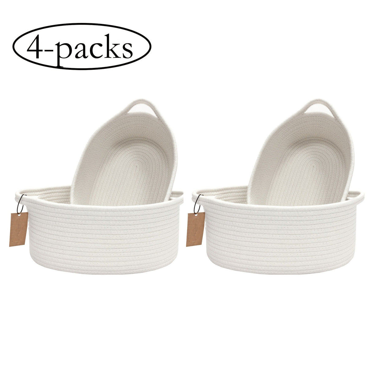 Cotton Rope Storage Baskets with Handles in 2- or 4-Pack Oval Color Options for Shelves and Rooms