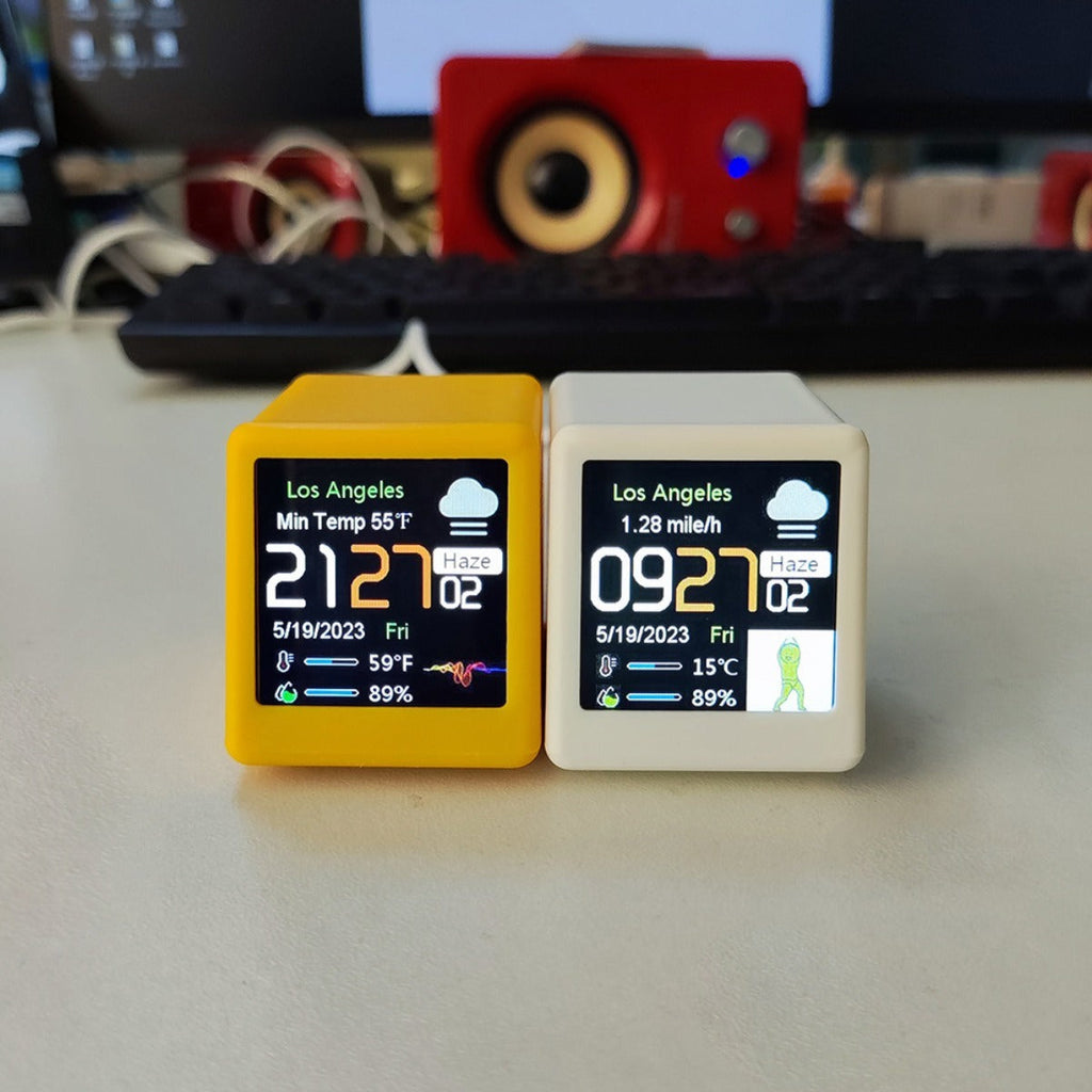 WiFi Weather Station Desktop Clock - Mini Smart Display Temperature Humidity Atmospheric Pressure Wind Speed GIF Animation