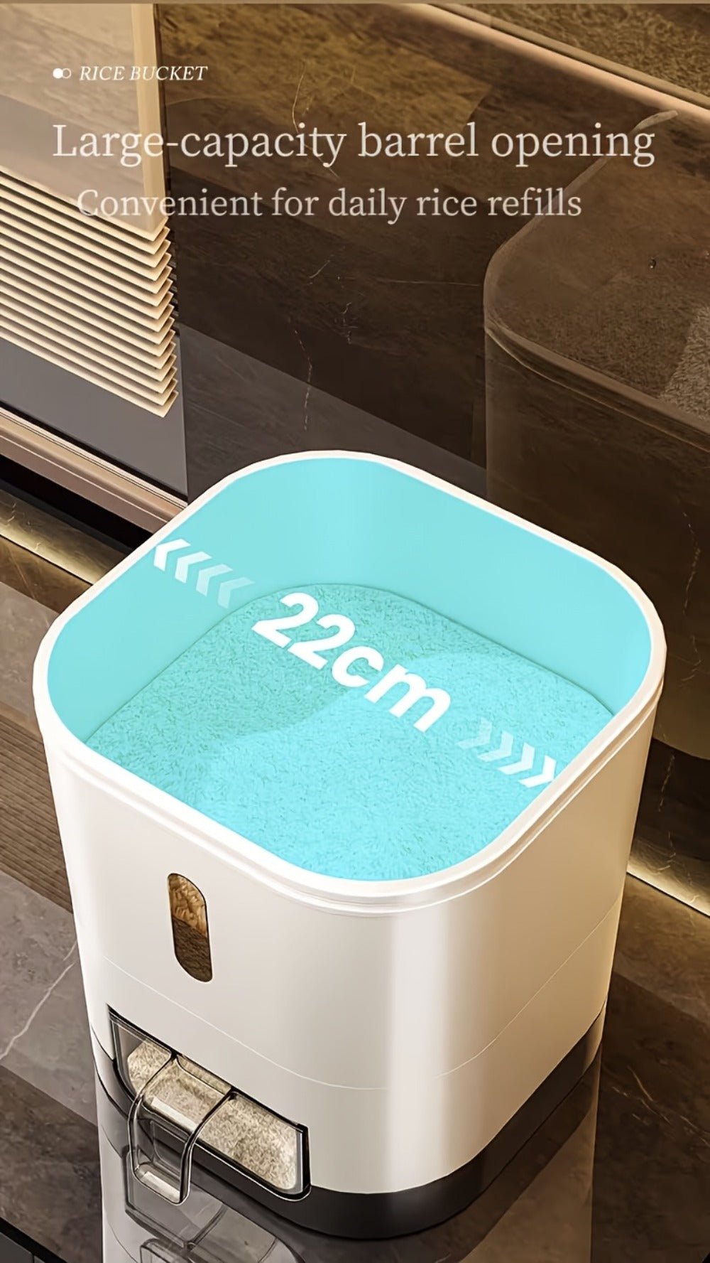 Airtight Rice Container with Measuring Cup, Large Moisture-Proof Rice Dispenser for Rice, Grains