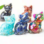 Standing Cat Figurine Set with Eight Crystal-Resin Figures in Random Mixed Colors, Approximately 4cm High