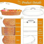 Wicker Bread Basket with Clear Acrylic Lid Rattan Storage Basket Washable Food Tray for Bread Fruit Desserts Kitchen Picnic Home Display Square Round
