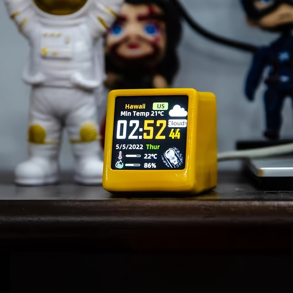 WiFi Weather Station Desktop Clock - Mini Smart Display Temperature Humidity Atmospheric Pressure Wind Speed GIF Animation