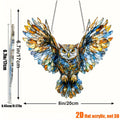 Owl Hanging Ornament Colorful Acrylic 6.7"x8", 2D Flat Animal Wall Art Decoration for Christmas Tree, Home, Office & Outdoor, Unique Birthday & Anniversary Gift for Her – Boho Bird Decor (1pc)