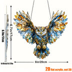 Owl Hanging Ornament Colorful Acrylic 6.7"x8", 2D Flat Animal Wall Art Decoration for Christmas Tree, Home, Office & Outdoor, Unique Birthday & Anniversary Gift for Her – Boho Bird Decor (1pc)