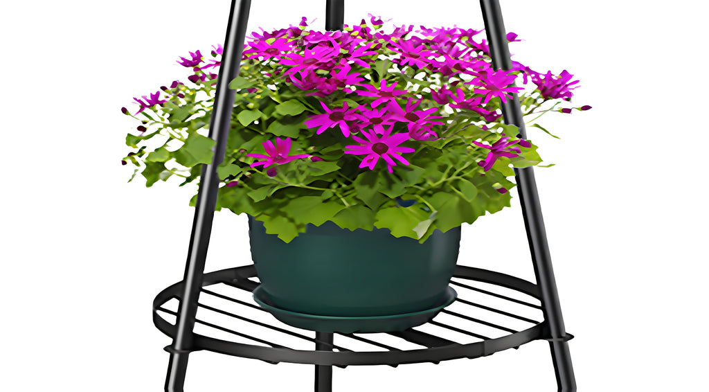 Solar Floor Lamp with Metal Plant Stand 36 Inch Outdoor Solar Light Flower Shelf for Patio Deck Yard Garden Outdoor Decor Gift Set of 2