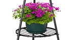 Solar Floor Lamp with Metal Plant Stand 36 Inch Outdoor Solar Light Flower Shelf for Patio Deck Yard Garden Outdoor Decor Gift Set of 2