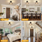 Farmhouse Semi Flush Ceiling Light 3-Bulb Wood & Metal - Rustic Industrial Ceiling Lamp for Home Cooking, Dining and Outdoor Meals