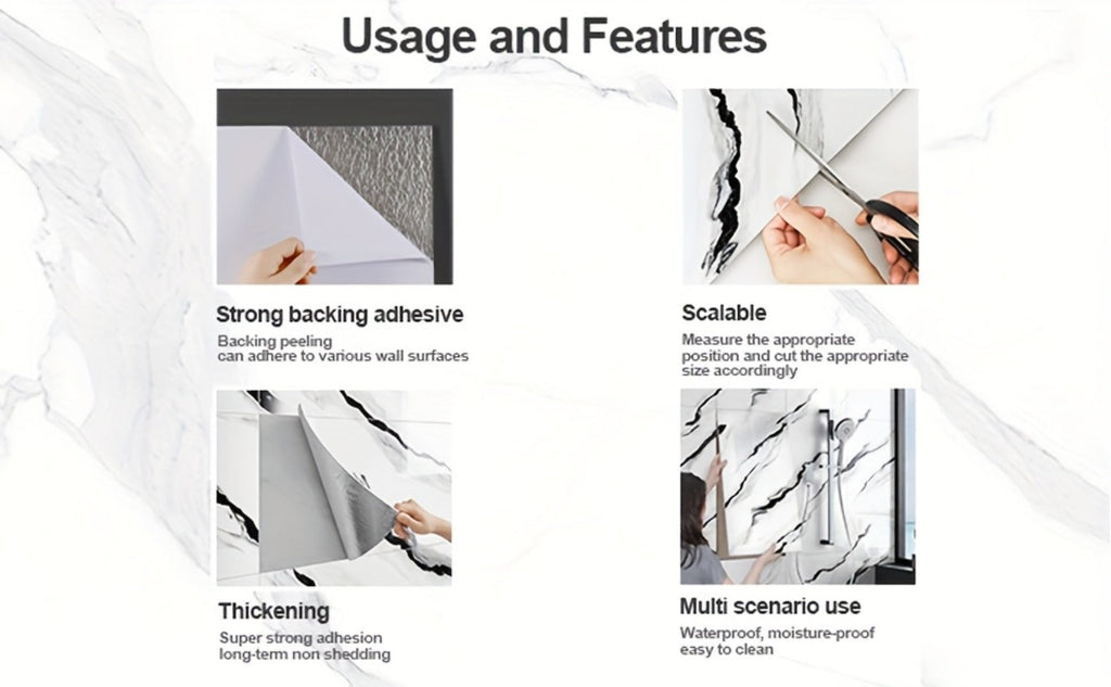 Peel and Stick Wall Panels Marble Pattern Self-Adhesive PVC Wall Tiles Backsplash Stickers for Entryways, Bedrooms and Living Spaces