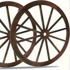 Rustic Carriage Wheel Wall Decor, Two-Piece Artificial Wood Set with Brown Grain-Look Finish and Hanging Loops