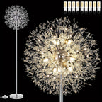 Crystal Floor Lamp Living Room 69 Inch Modern Standing Lamp, 738pcs K9 Crystals, 9 LED Bulbs, Antique Brass & Gold Finish