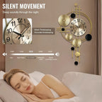 Golden Metal Art Wall Clock with Asymmetrical Circular Accents, Analog Dial and 30.7 x 17.7-Inch Size