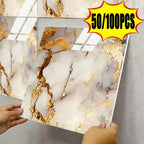 Marble Gold-Vein Wall Tile Sticker Set with 30 cm Panels, Four Colors and 50- or 100-Piece Packs
