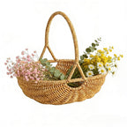 Handwoven Rattan Storage Basket with Carry Handle in Light Brown Medium Drain-Basket Format