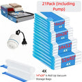 Vacuum Storage Bags with Air Pump, 20-21 Pack Reusable Compression Bags for Clothes, Quilts & Blankets