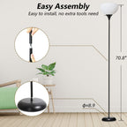 Single-Head Black Torchiere Floor Lamp with Upward Bowl Shade, Rotary Switch and Replaceable Bulb Socket