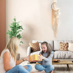 Woven Dream Catcher Wall Decor, Four-Piece Set with Cream Moon, Star and Ring Forms plus Tassels