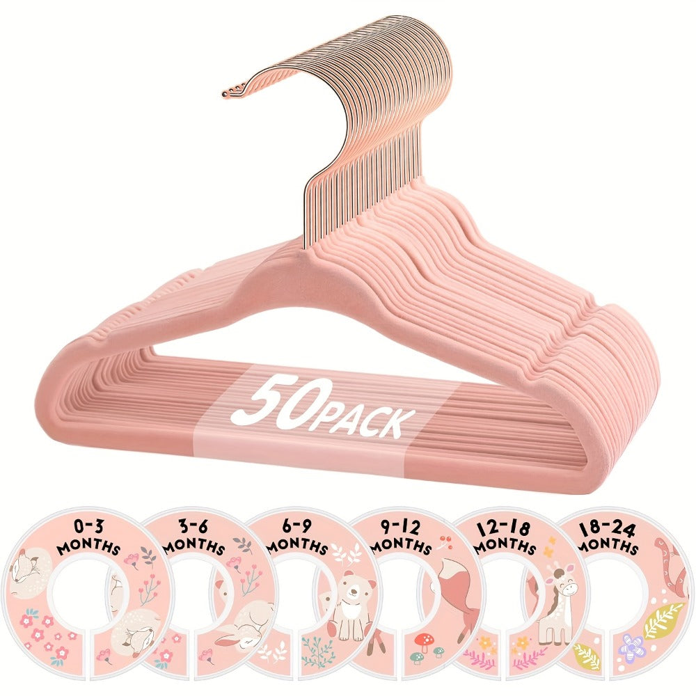 Baby Hangers Pink Velvet Nursery Closet Kids Clothes Hangers with Size Dividers for Infant Toddler Girls Boys 50/30pcs