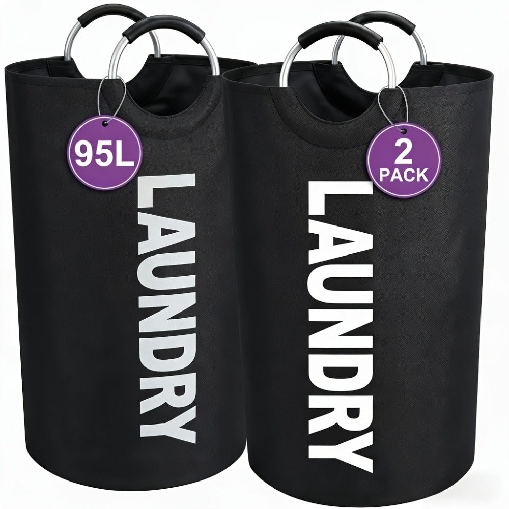 Tall 95L Laundry Basket Set with 14.96 x 31.1-Inch Fabric Bins in Single Gray or Two-Piece Color Options