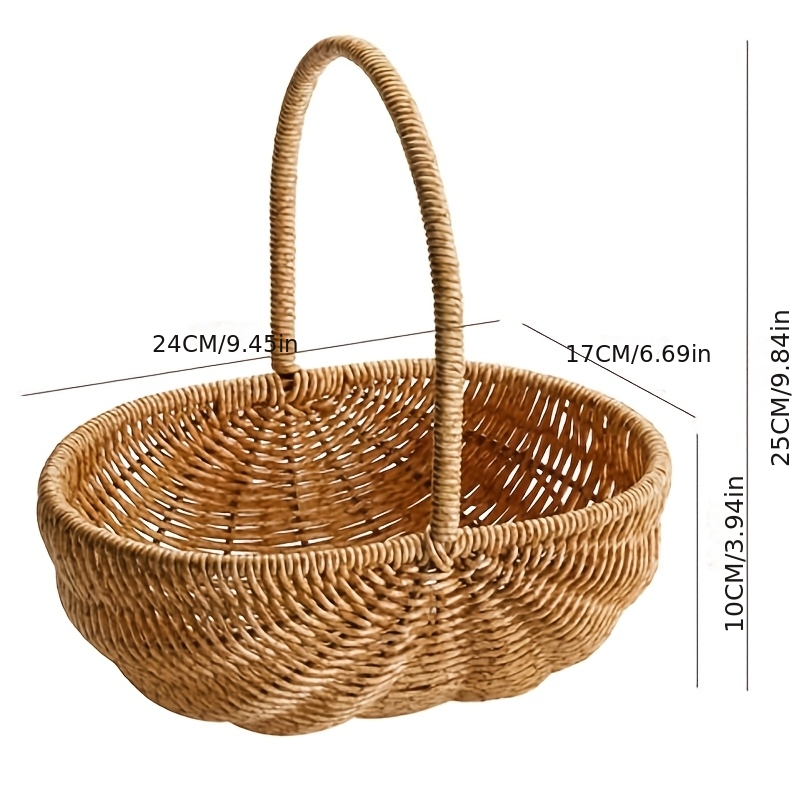 Handwoven Rattan Storage Basket with Carry Handle in Light Brown Medium Drain-Basket Format