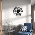 Coffee-Themed Vinyl Record Wall Clock with Cutout Lettering and Standard or LED Light Configuration