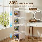 Storage Cabinet Slim PP Drawer Tower with Wheels, Pull-Out Bins and Three, Four or Five Layers
