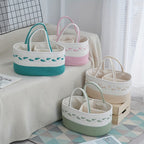Oval Woven Rope Storage Basket, 14.17 x 9.06 x 6.69 Inches with Braided Handles and Divided Liner