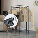 Rotating Hexagonal Garment Rack with Six-Sided Hanging Frame, Casters and Black or White Mesh-Bag Options